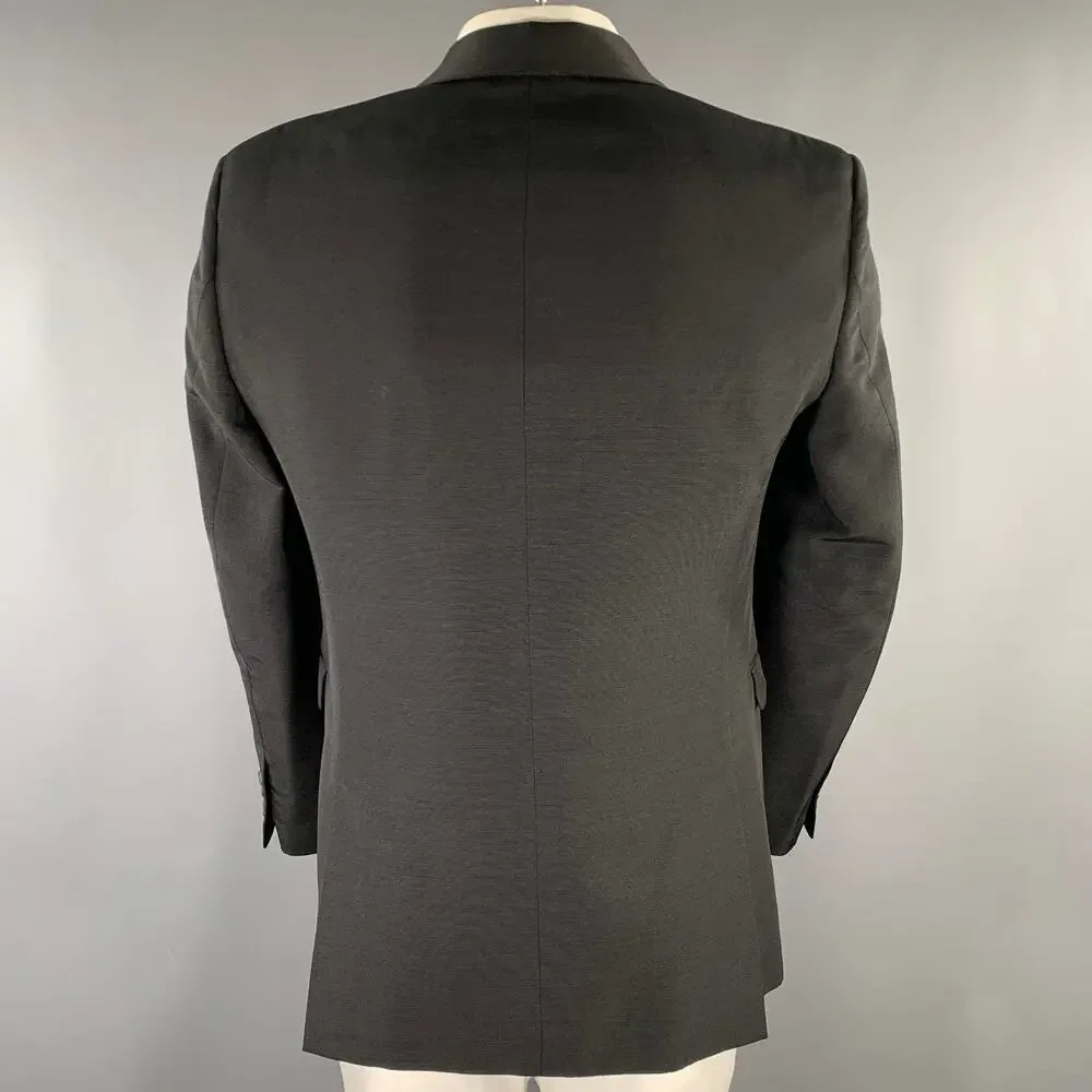 BURBERRY LONDON Size 42 Regular Black Wool Silk Shawl Lapel Sport Coat